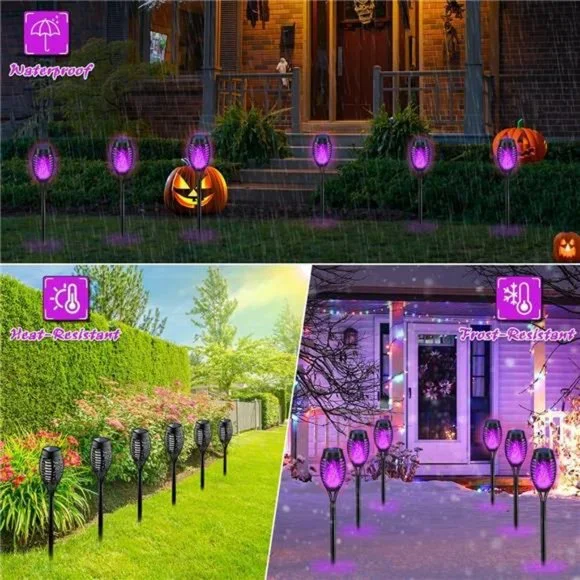 Halloween Lights Outdoor, Purple Flickering Flame Solar Torch Lights awn